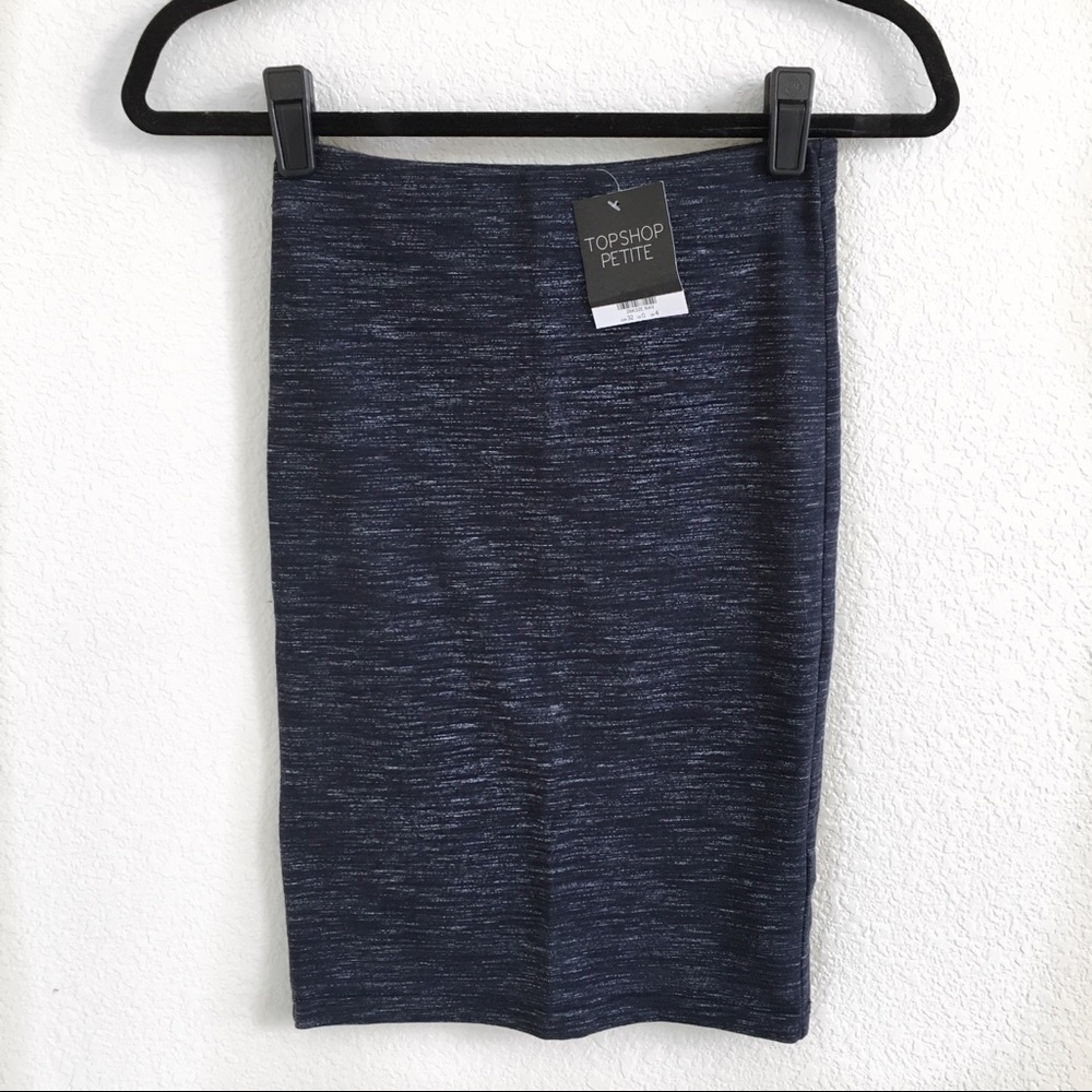 TOPSHOP Petite Navy Blue Cotton midi  Pencil Skirt